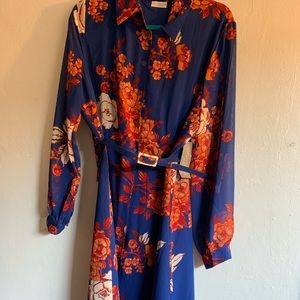New blue and orange floral dress size 14
